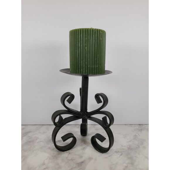 Black Metal Scroll Candlestick / Plant Stand 6″ x 4″ Wrought Iron Pedestal - Picture 4 of 7